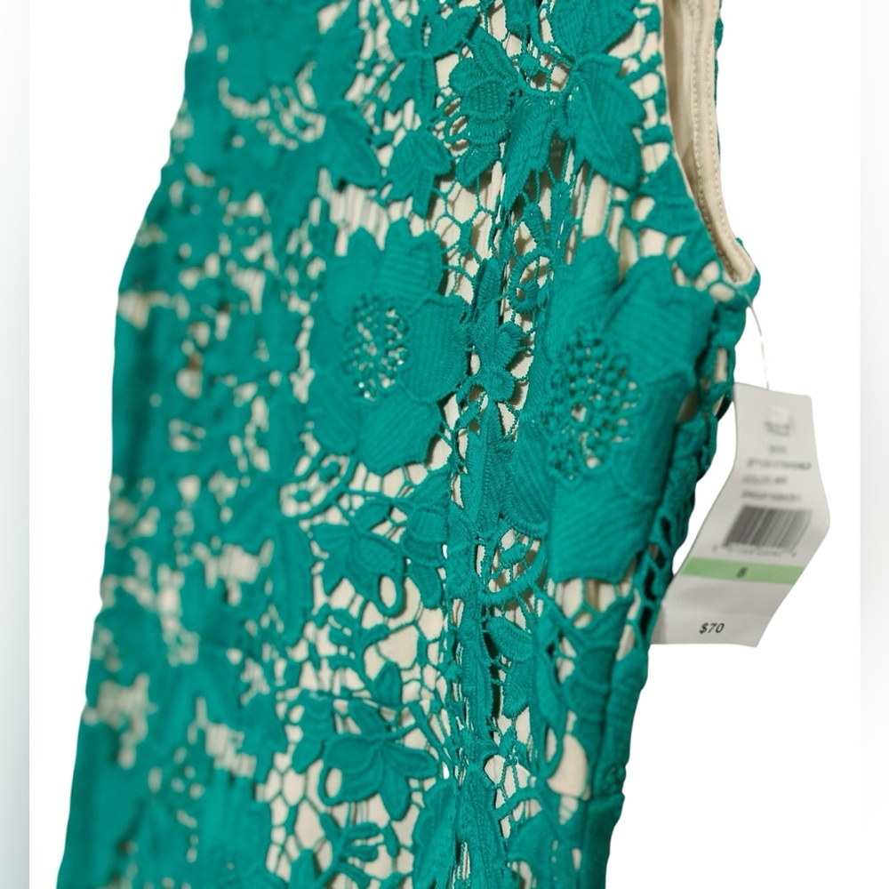 NWT Trulli sz 8 Vibrant Green Lace Overlay Sleeveless Mini Sheath Dress - Picture 5 of 10